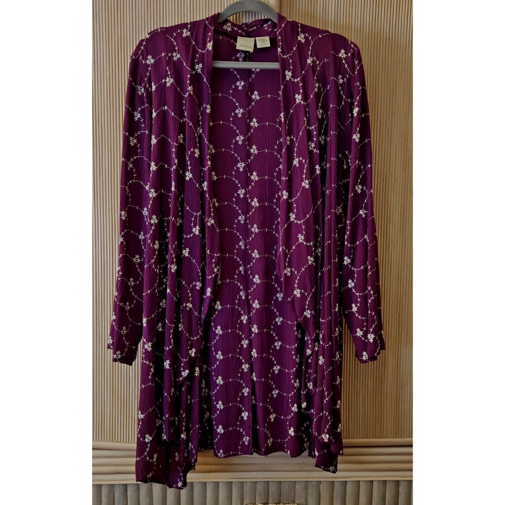 Roaman's Women's Overblouse Size 16W Purple Long Embroidered Flattering Floral